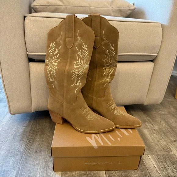 The Flora Taupe Suede Western Boots - Picture 6 of 7